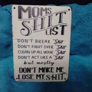 Humorous Wall Sign with Bold Text Mom List Funny Wooden